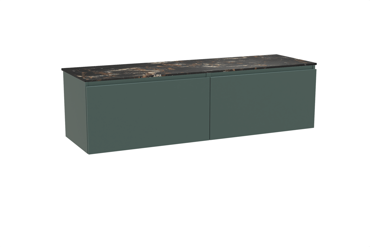 Balmani Sfera zwevend badkamermeubel 180 x 55 cm forest met Stretto enkel of dubbel tablet in marmer portoro gold