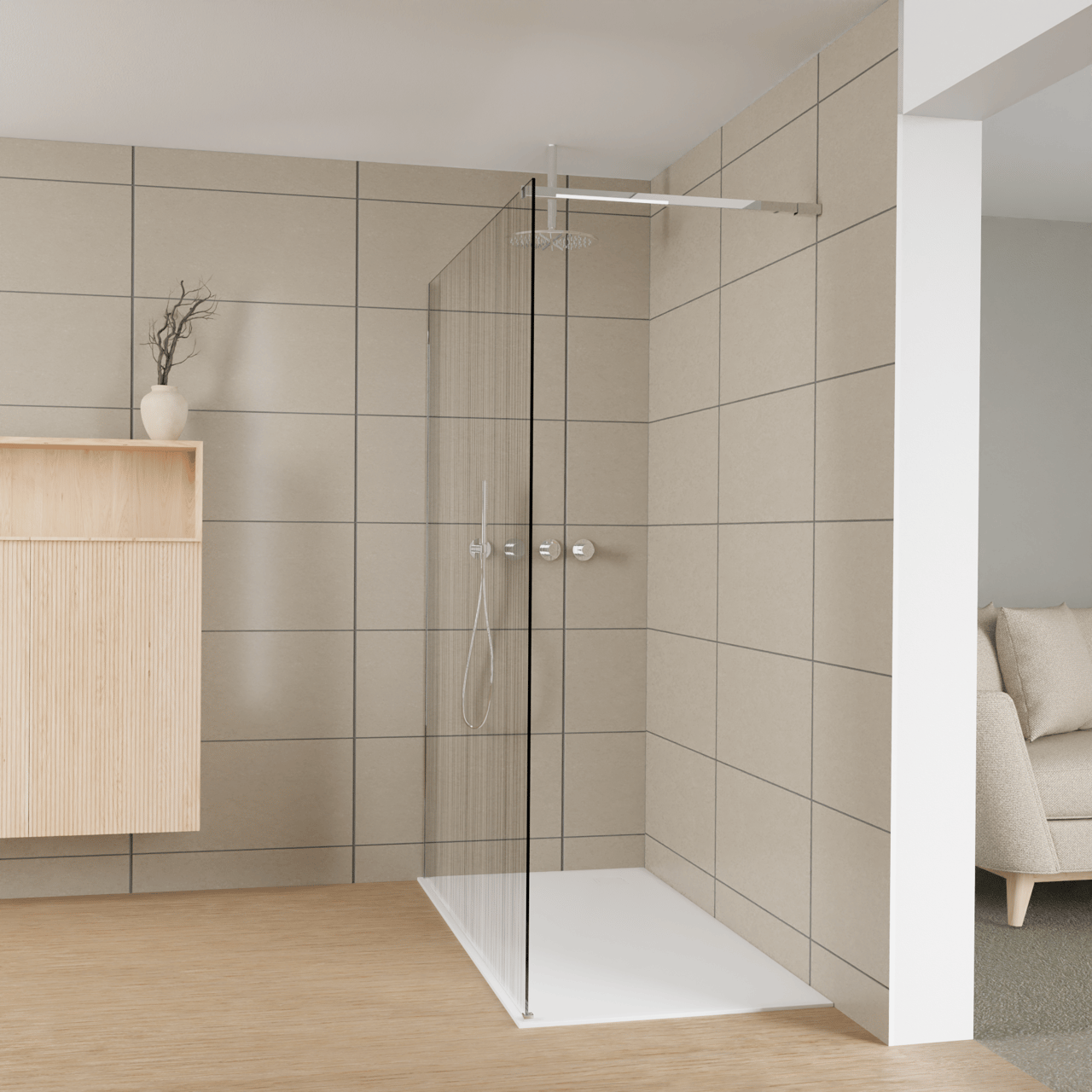 Balmani Modular douche à l'italienne: 160 x 200 cm, Mikado, Profil Chrome brillant