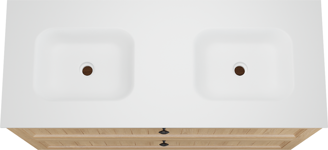 Balmani Lemon staand badkamermeubel 135 x 55 cm, fineer natuur eik met Tablo Arcato dubbele wastafel in mat wit