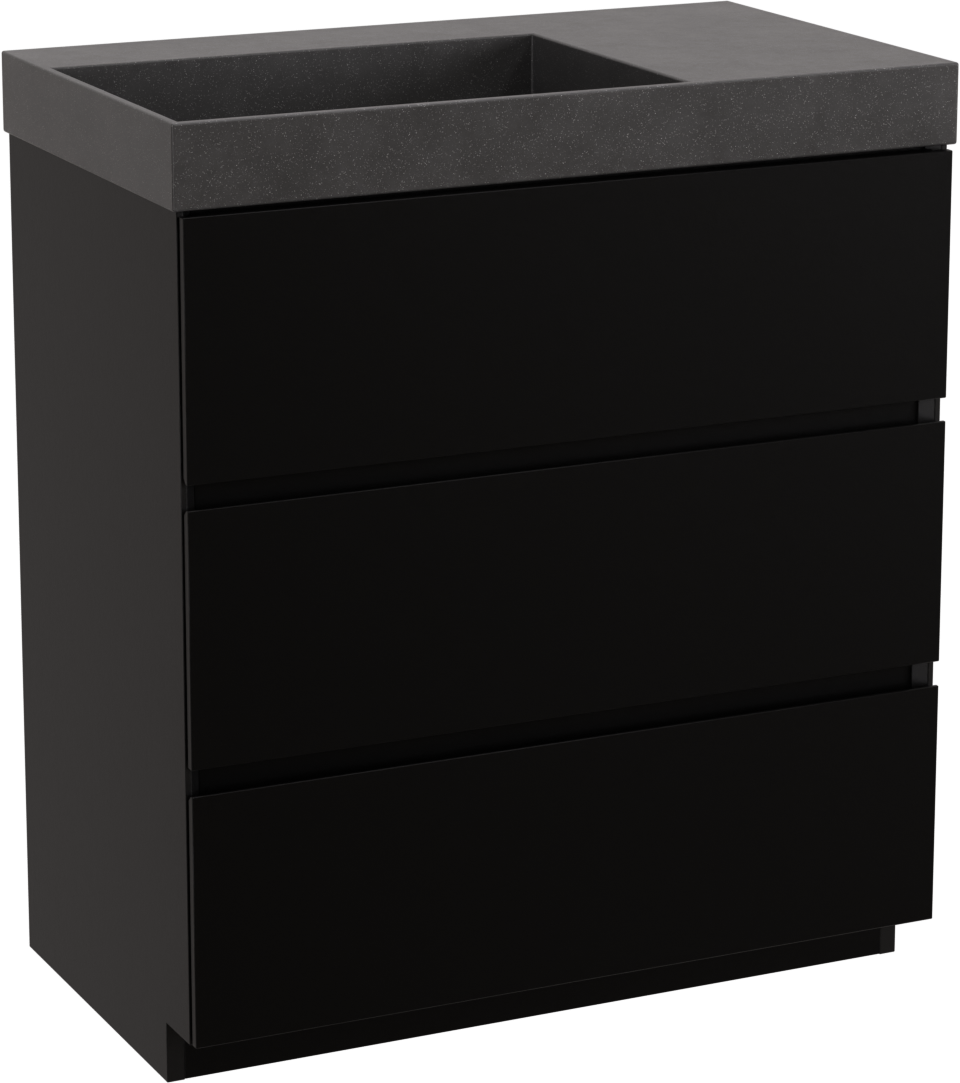 Storke Edge meuble salle de bains à poser 80 x 46 cm noir mat avec Jura vasque asymétrique gauche en quartz noir mat