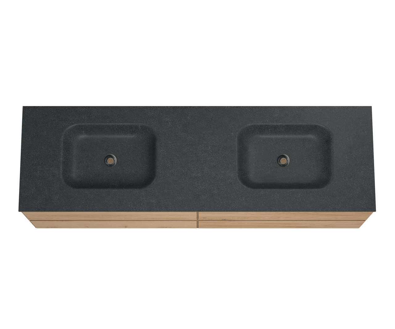 Balmani Mitra zwevend badkamermeubel 180 x 55 cm natuur eik met Tablo Arcato dubbele wastafel in verzoete graniet