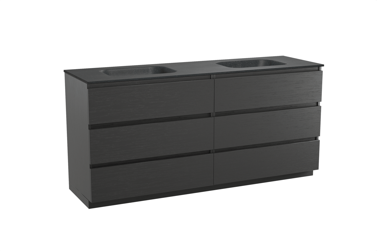 Balmani Lucida meuble salle de bains à poser 180 x 55 cm chêne noir avec Tablo Arcato double vasque en granit noir