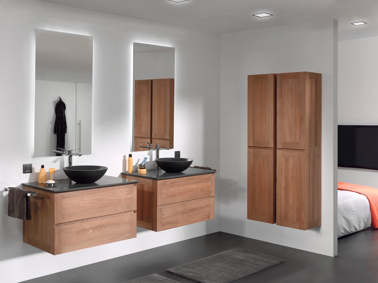 Balmani Mitra zwevende wastafelonderkast 90 x 55 cm teakhout 2 lades