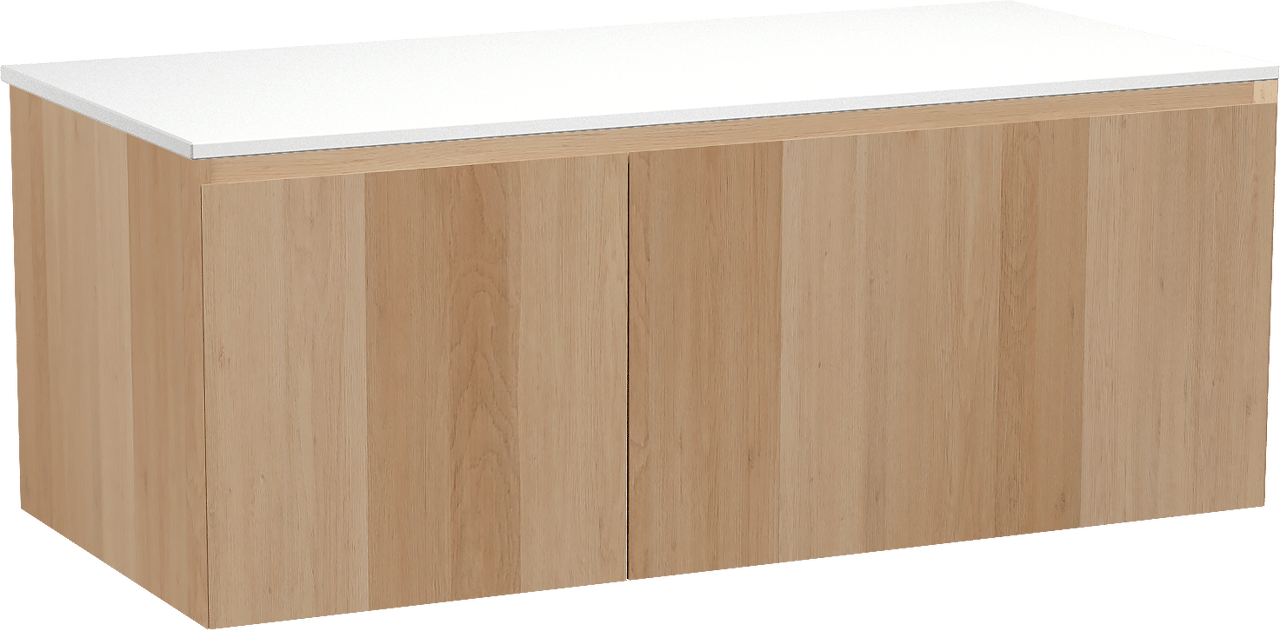 Balmani Idra meuble salle de bains suspendu 120 x 55 cm chêne naturel avec Stretto tablette simple ou double en solid surface blanc mat