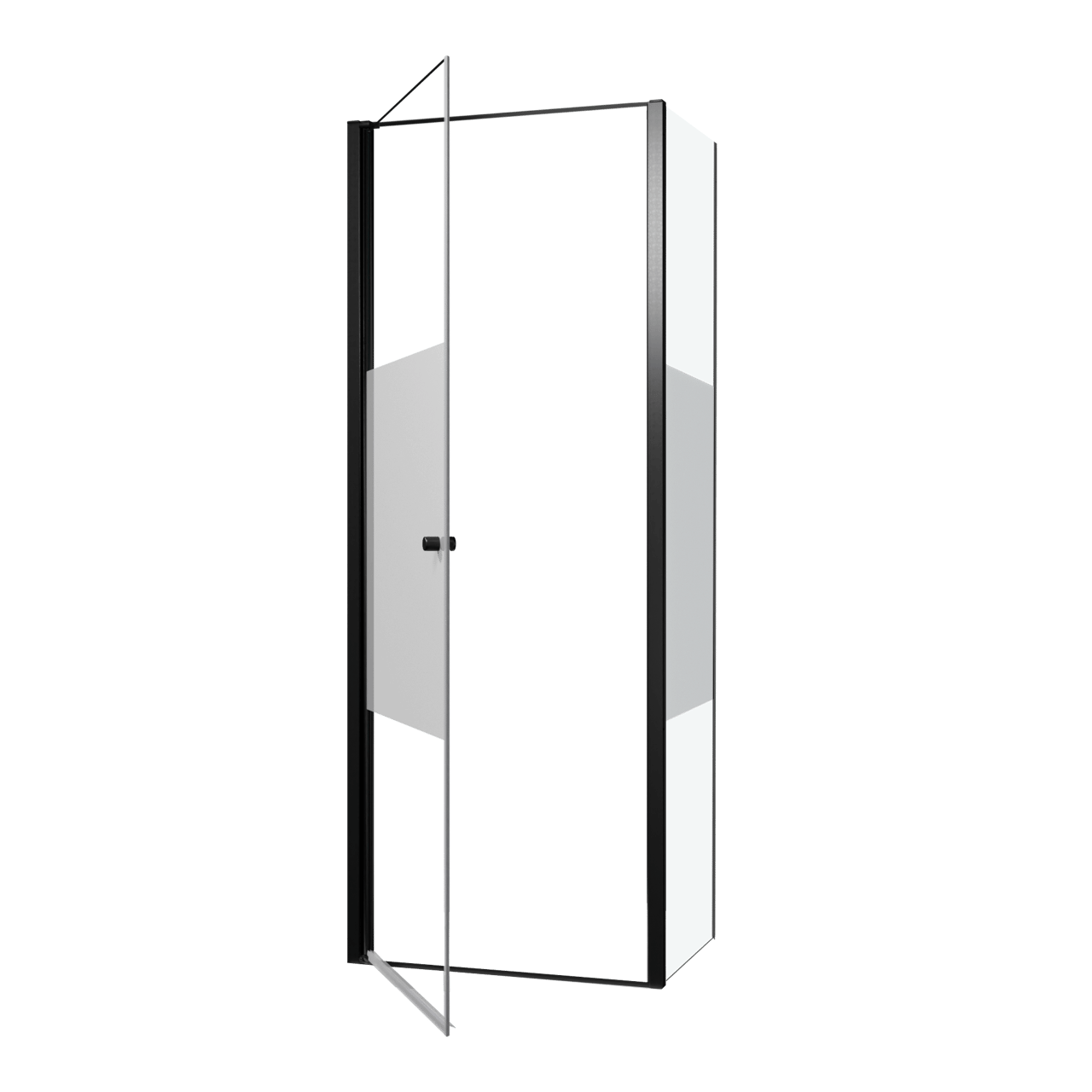 Luca Varess Kuresa douchecabine met draaideur met vaste zijwand 80 x 80 x 200 cm helder glas met matte strook en mat zwarte profielen