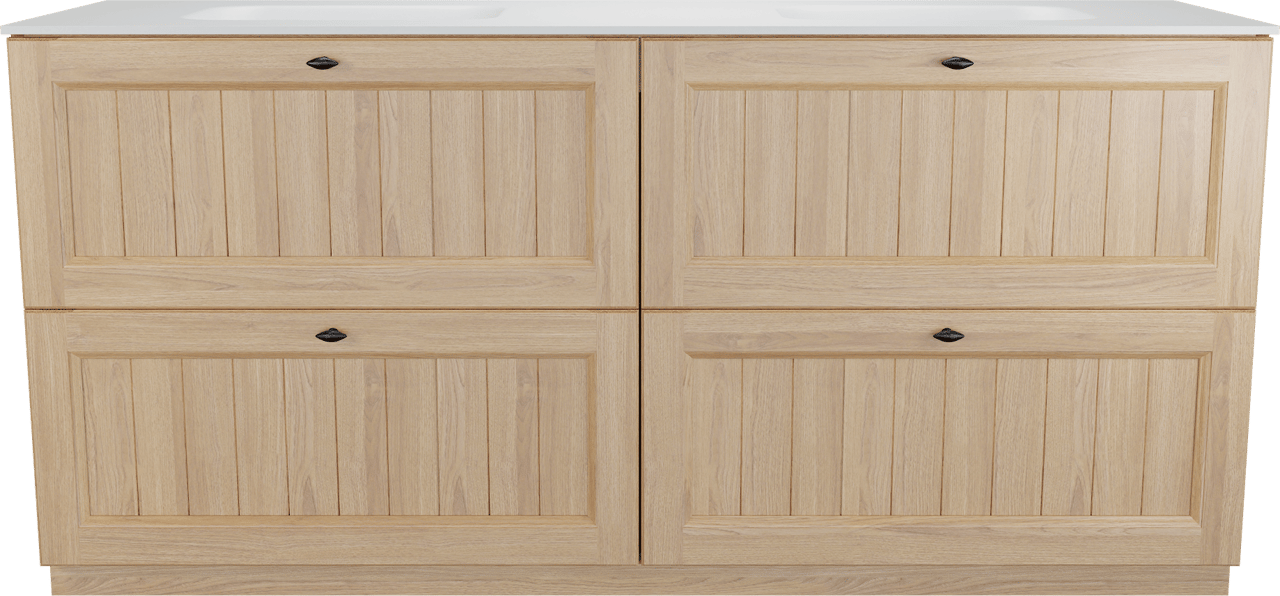 Balmani Lemon staand badmeubel 180 x 55 cm, fineer naturel eiken met Tablo Arcato dubbele wastafel in mat wit