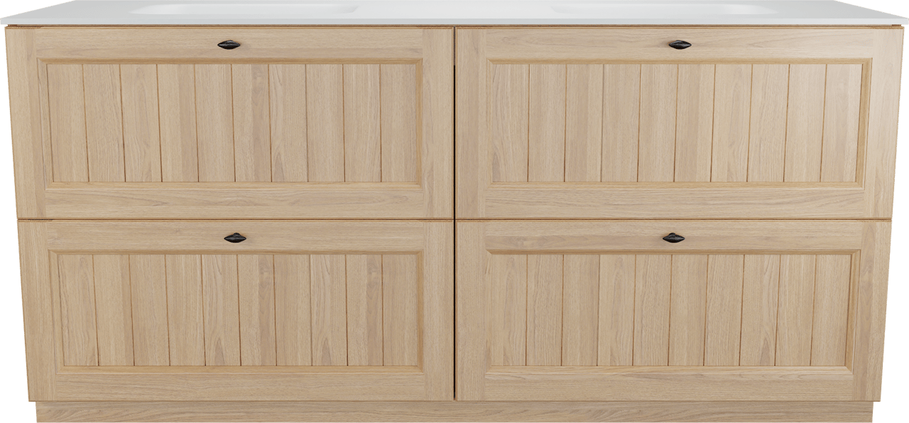 Balmani Lemon staand badkamermeubel 180 x 55 cm, fineer natuur eik met Tablo Arcato dubbele wastafel in mat wit