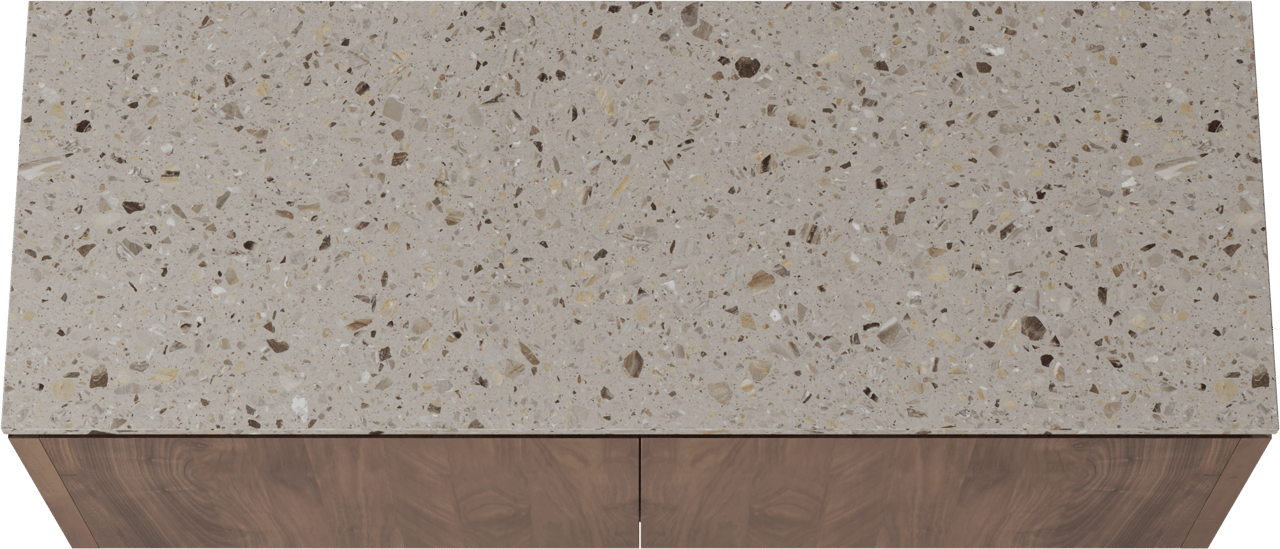 Balmani Eclips hängendes Möbelstück Set: 150 x 55 cm, Amerikanischer Nussbaum, mit Stretto Einzel- oder Doppel Waschtischplatte Greige Terrazzo