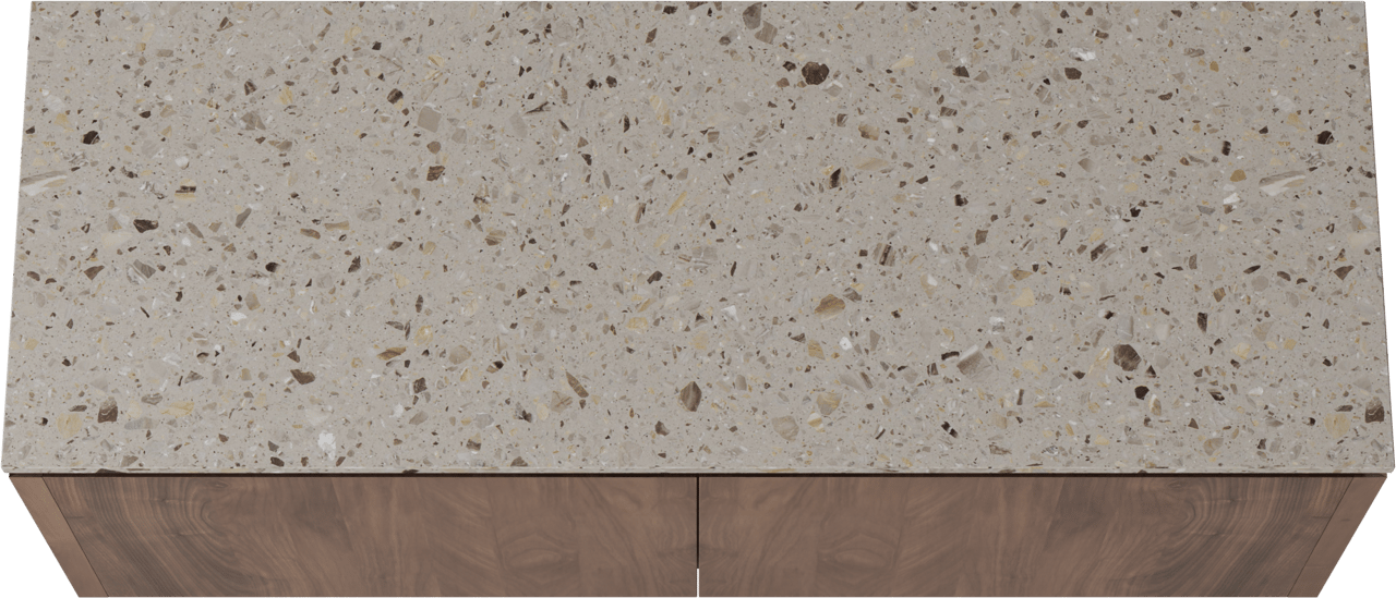 Balmani Eclips meuble salle de bains suspendu 150 x 55 cm Noyer américain avec Stretto tablette simple ou double en Terrazzo greige