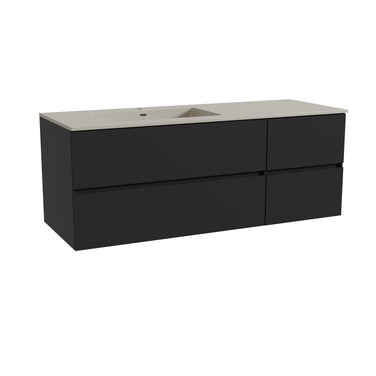 Storke Edge hängendes Möbelstück Set: 140 x 52 cm, Schwarz matt, mit Diva Waschtisch links, Top Solid Seidengrau