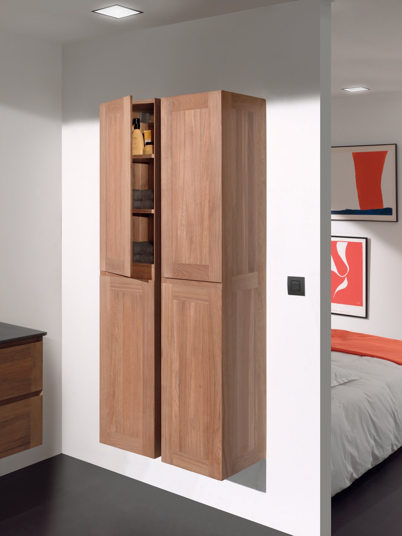 Balmani Mitra colonne salle de bains suspendue teck 35 x 35 x 167 cm