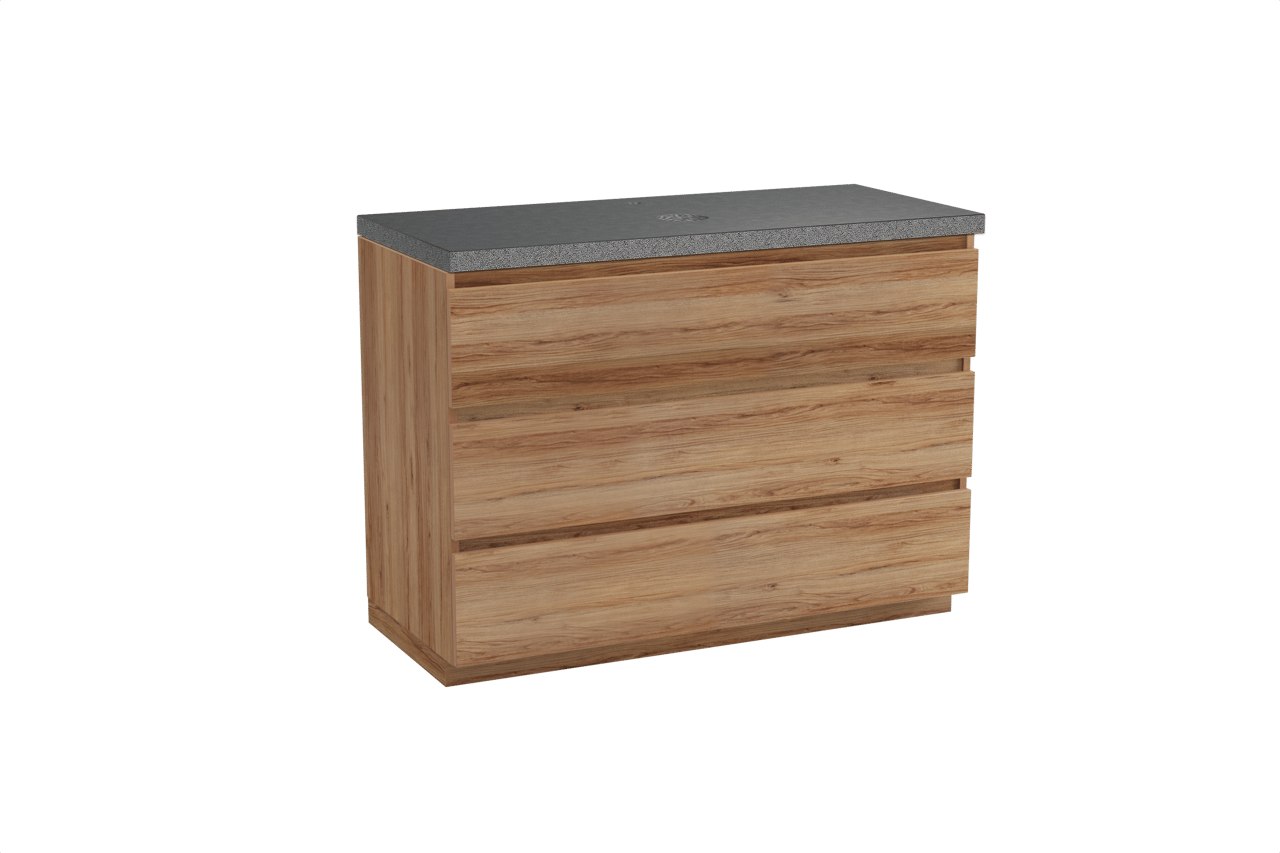 Balmani Lucida freistehendes Möbelstück Set: 120 x 55 cm, Teak, mit Rock Einzel Waschtischplatte, Schwarzes Granit