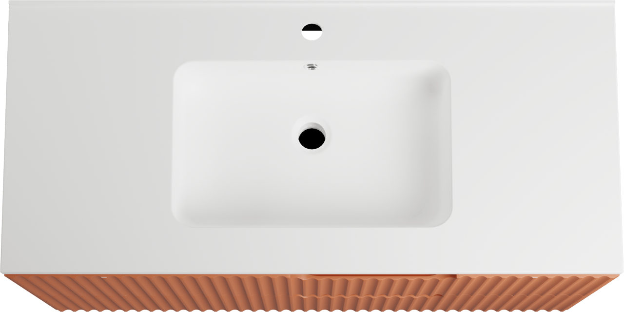 Linie Ribbo hängendes Möbelstück Set: 100 x 46 cm, Cotto, mit Vano Einzelwaschtisch, Marmorkomposit, Weiß matt, Vertikale symmetrische runde Rippe