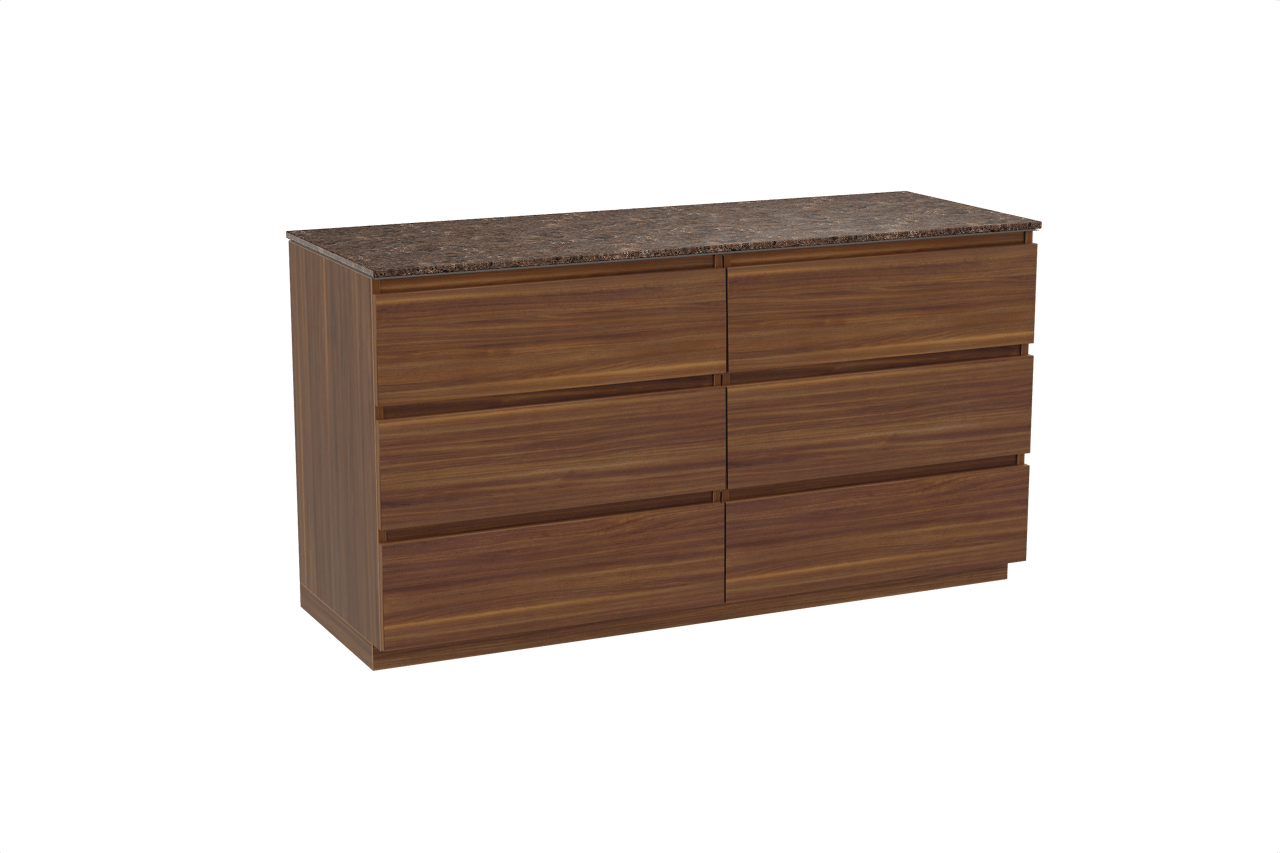 Balmani Lucida freistehendes Möbelstück Set: 150 x 55 cm, Amerikanischer Nussbaum, mit Stretto Einzel- oder Doppel Waschtischplatte, Marmor Dark Emperador