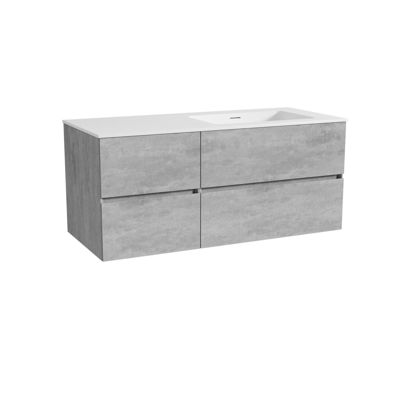 Storke Edge zwevend badmeubel 120 x 52 cm beton donkergrijs met Mata asymmetrisch rechtse wastafel in solid surface mat wit
