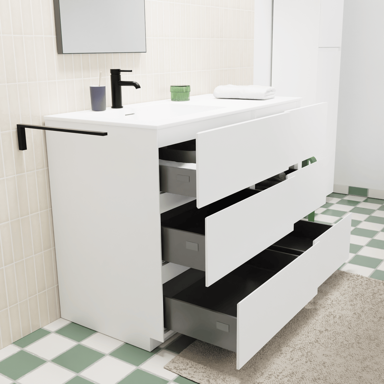 Storke Edge meuble salle de bains à poser 110 x 52 cm blanc mat avec Mata plan vasque asymétrique à gauche en solid surface blanc mat