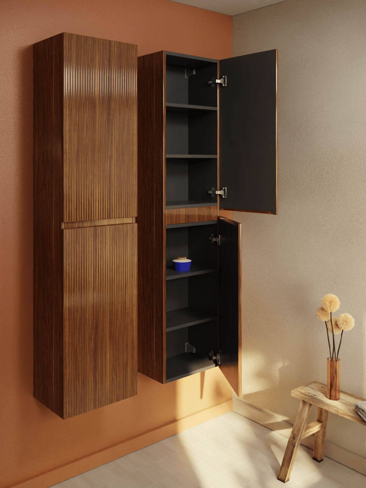 Storke Ribs Badhochschrank: Hängend, Nussbaum, 40 x 30 x 170 cm