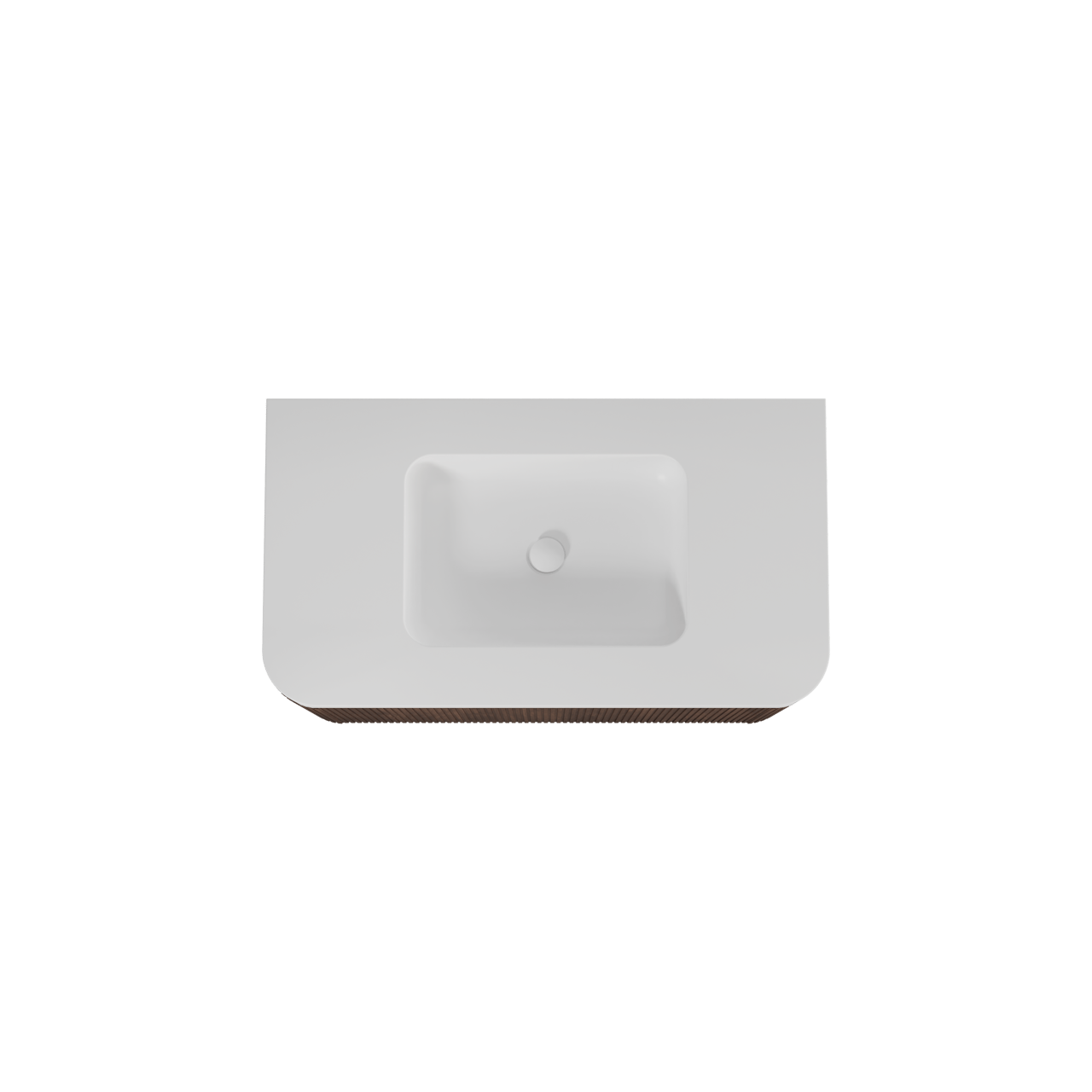 Balmani Moon hängendes Möbelstück Set: 100 x 55 cm, Amerikanischer Nussbaum, mit Moon Einzelwaschtisch, Solid Surface, Weiß matt, Vertikale symmetrische gerade Rippe