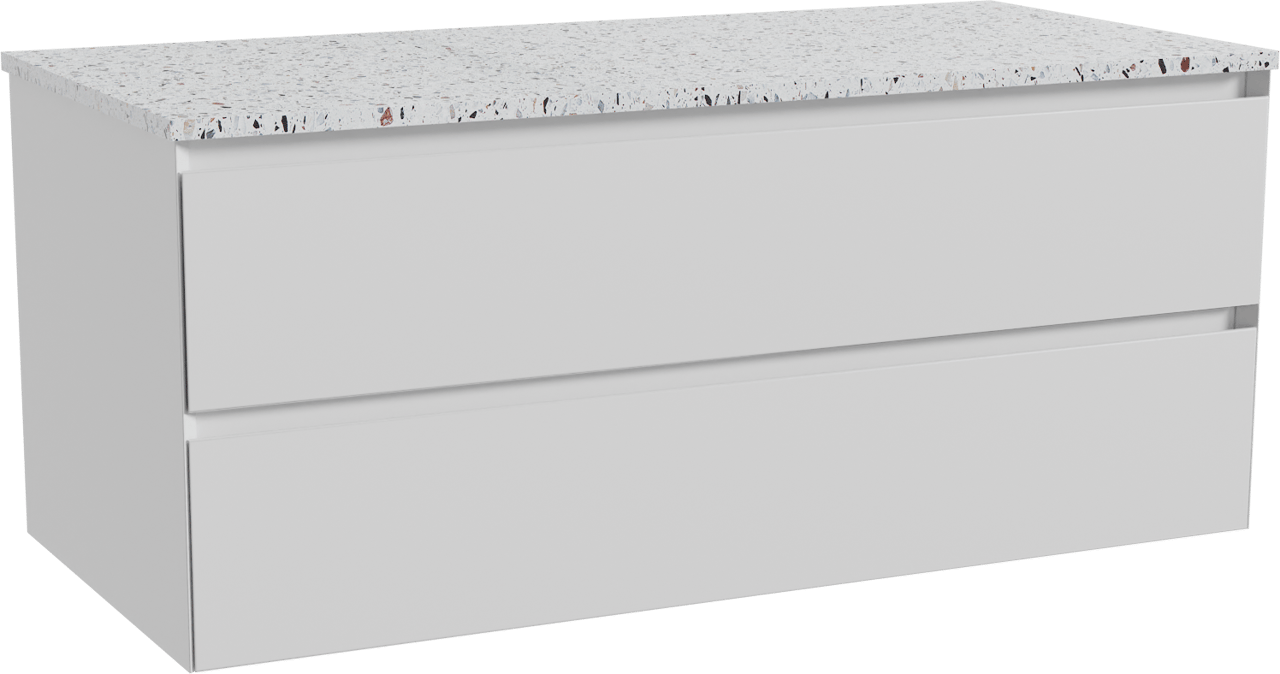 Balmani Mitra meuble salle de bains suspendu 120 x 55 cm blanc mat avec Stretto tablette simple ou double en blanc/noir mat terrazzo