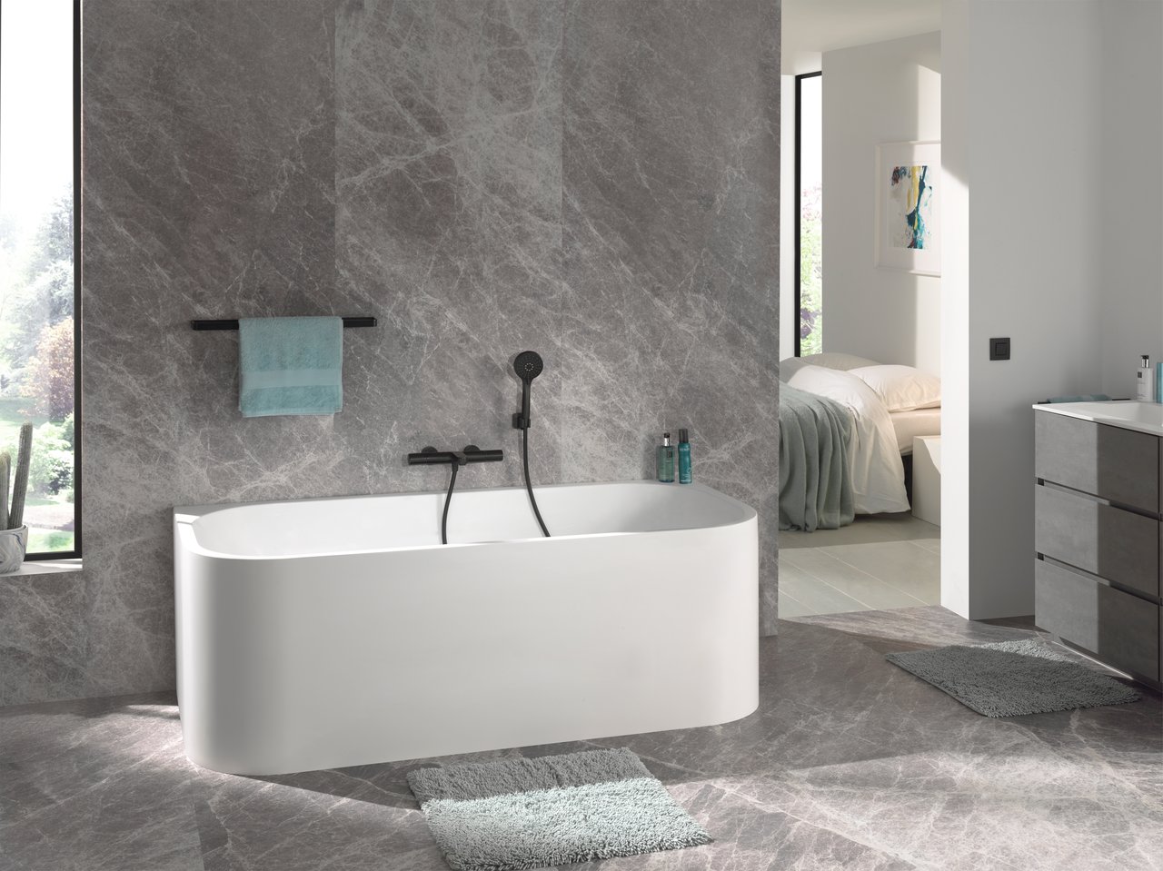 Luca Varess Mezzo baignoire semi-îlot 180 x 80 cm acrylique blanc brillant