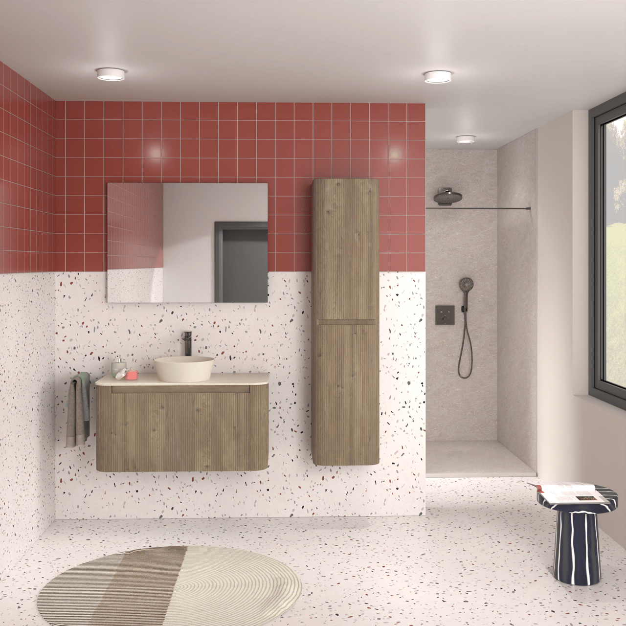 Storke Soft meuble sous-lavabo suspendu 100 x 46 cm Chêne brut 2 tiroirs Nervure sym. vert.