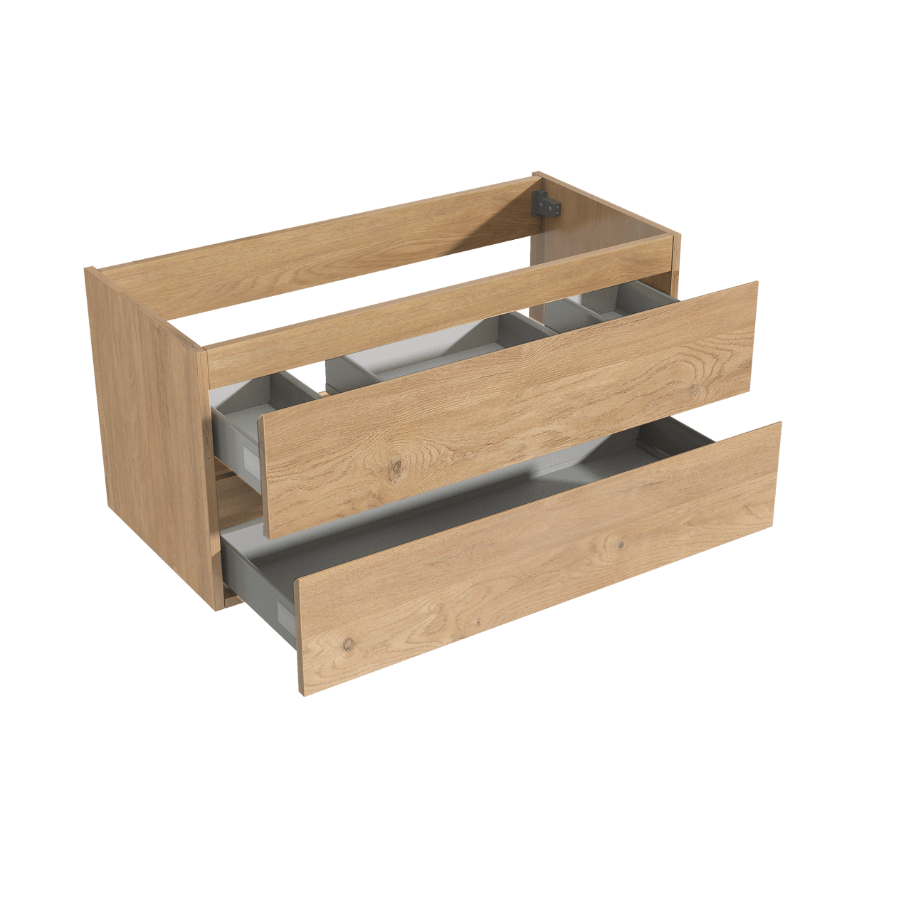 Storke Delta meuble sous-lavabo suspendu 100 x 48 cm chêne naturel 2 tiroirs 2 découpés de siphon