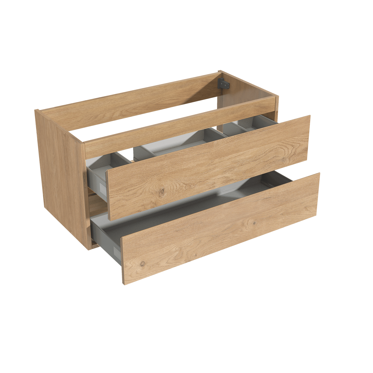 Storke Delta zwevend wastafelonderkast 100 x 48 cm natuur eik 2 lades 2 sifonuitsparingen