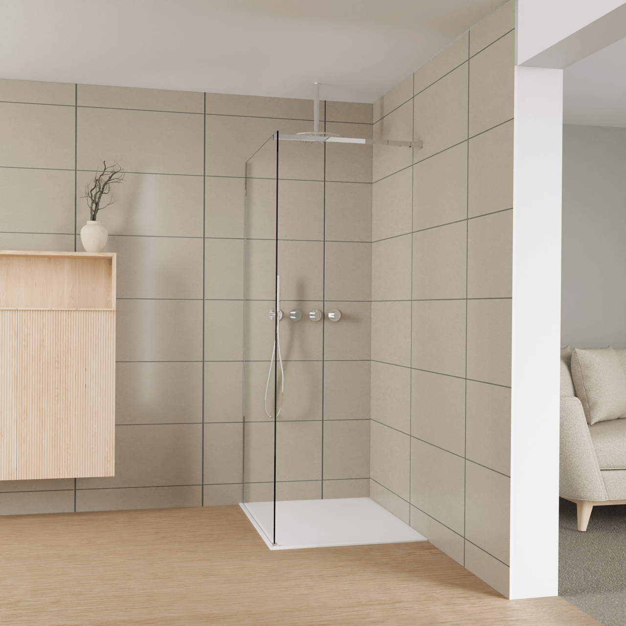 Balmani Modular Walk-In Dusche: 100 x 200 cm, Klarglas, inklusive Coating, Profil Chrom glänzend