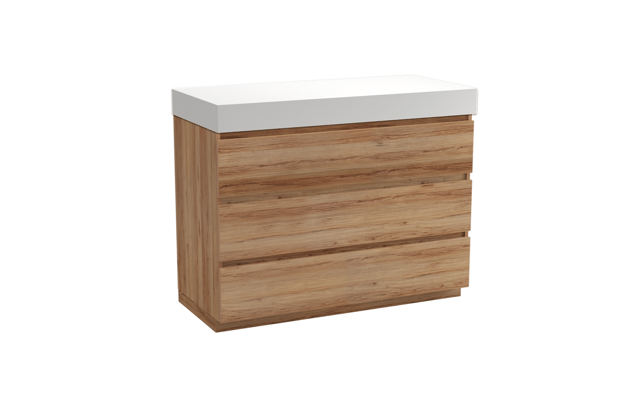 Balmani Lucida meuble salle de bains à poser 120 x 55 cm teck avec Dominus tablette simple ou double en solid surface blanc mat