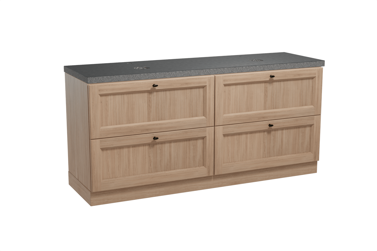 Balmani Lemon staand badmeubel 180 x 55 cm verweerd eiken met Rock dubbel wastafelblad in zwart graniet