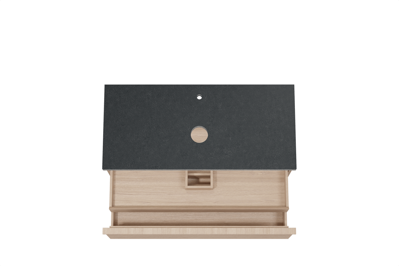 Balmani Forma hängendes Möbelstück Set: 120 x 55 cm, Naturbelassene Eiche, mit Rock Einzel Waschtischplatte, Granit, Schwarzes Granit, Horizontale symmetrische gerade Rippe