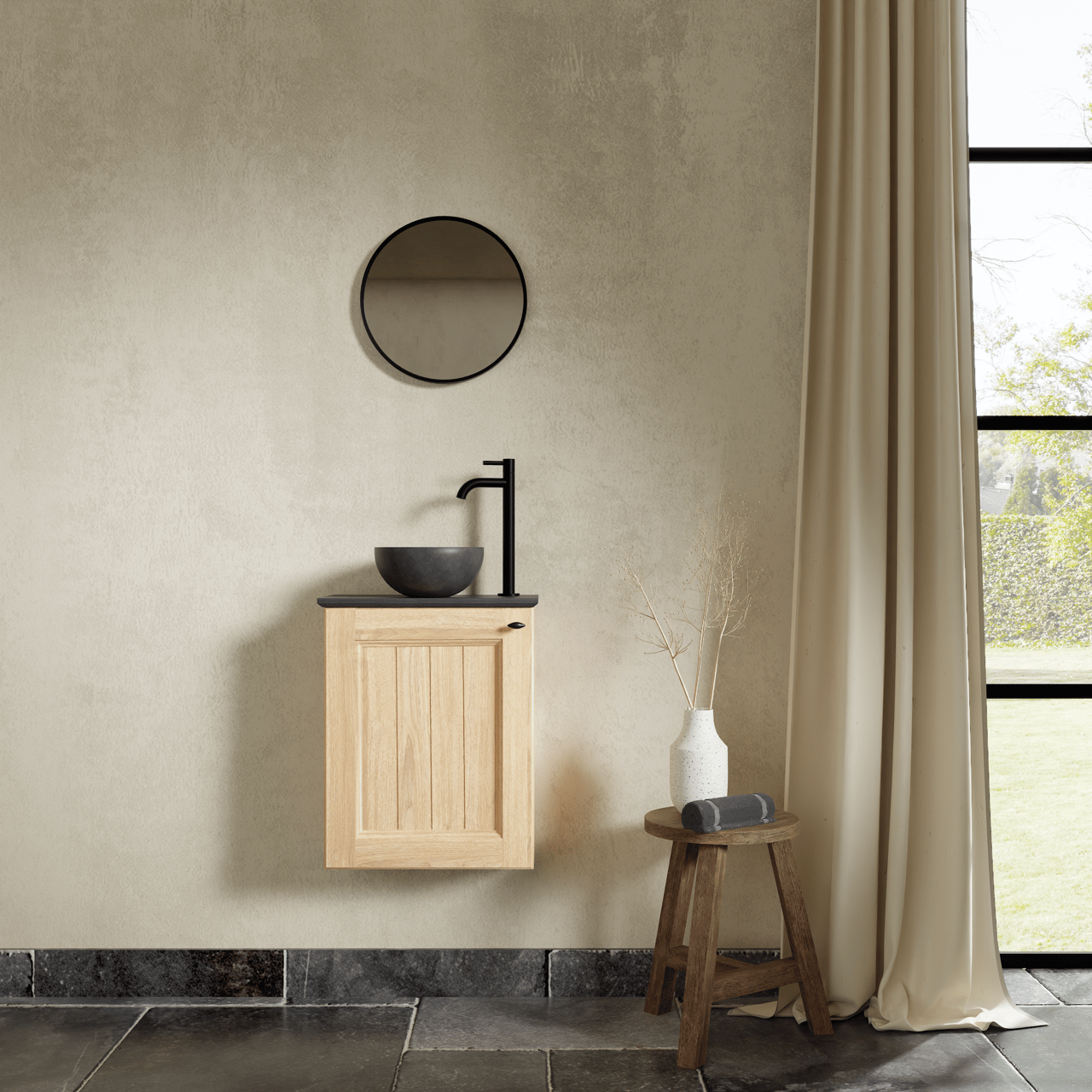 Balmani Lemon hängender Waschbeckenunterschrank: Naturbelassene Eiche Furnier, 42 x 21 cm