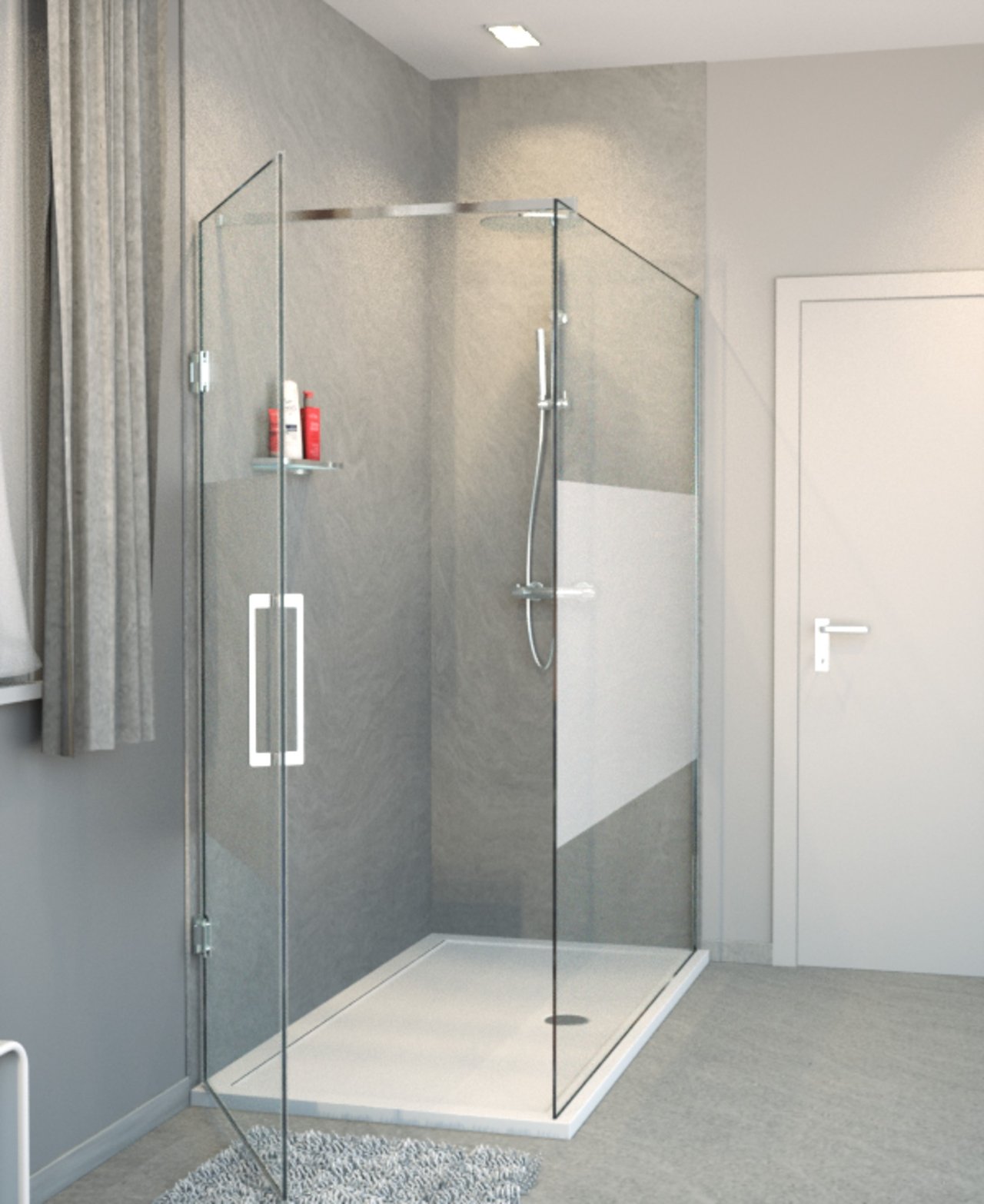 Balmani Modular Walk-In-Dusche mit Tür Links 160 x 200 cm, Klarglas mit mattiertem Streifen, Profil chrom glänzend