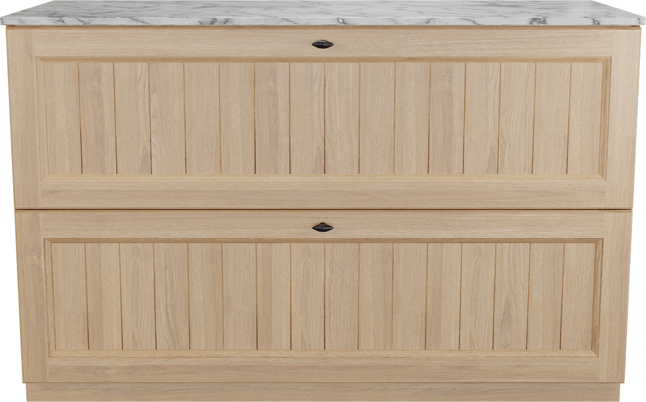 Balmani Lemon meuble salle de bains à poser 135 x 55 cm, placage chêne naturel avec Stretto tablette simple ou double en carrara