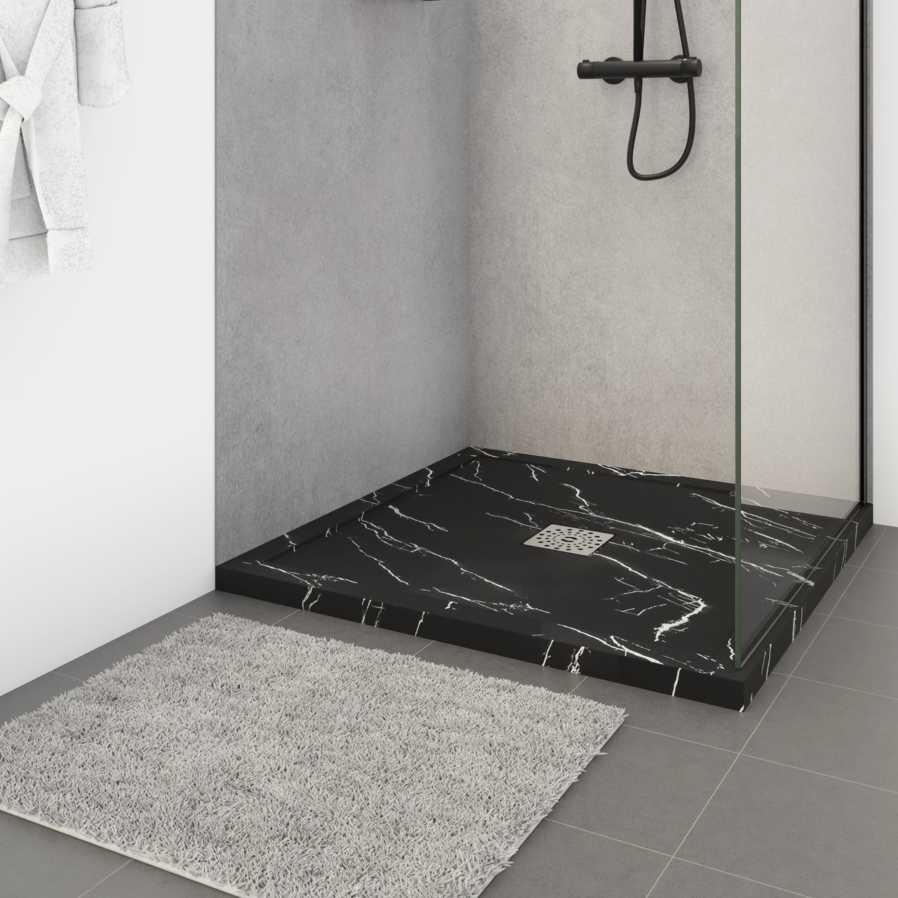 Linie Lido receveur de douche 90 x 90 cm marbre composite aspect marbre noir texture ardoise