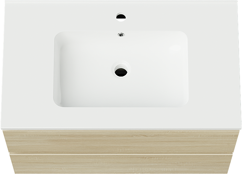 Linie Lado hängendes Möbelstück Set: 80 x 46 cm, Weiße Eiche, mit Vano Einzelwaschtisch, Marmorkomposit Weiß glänzend