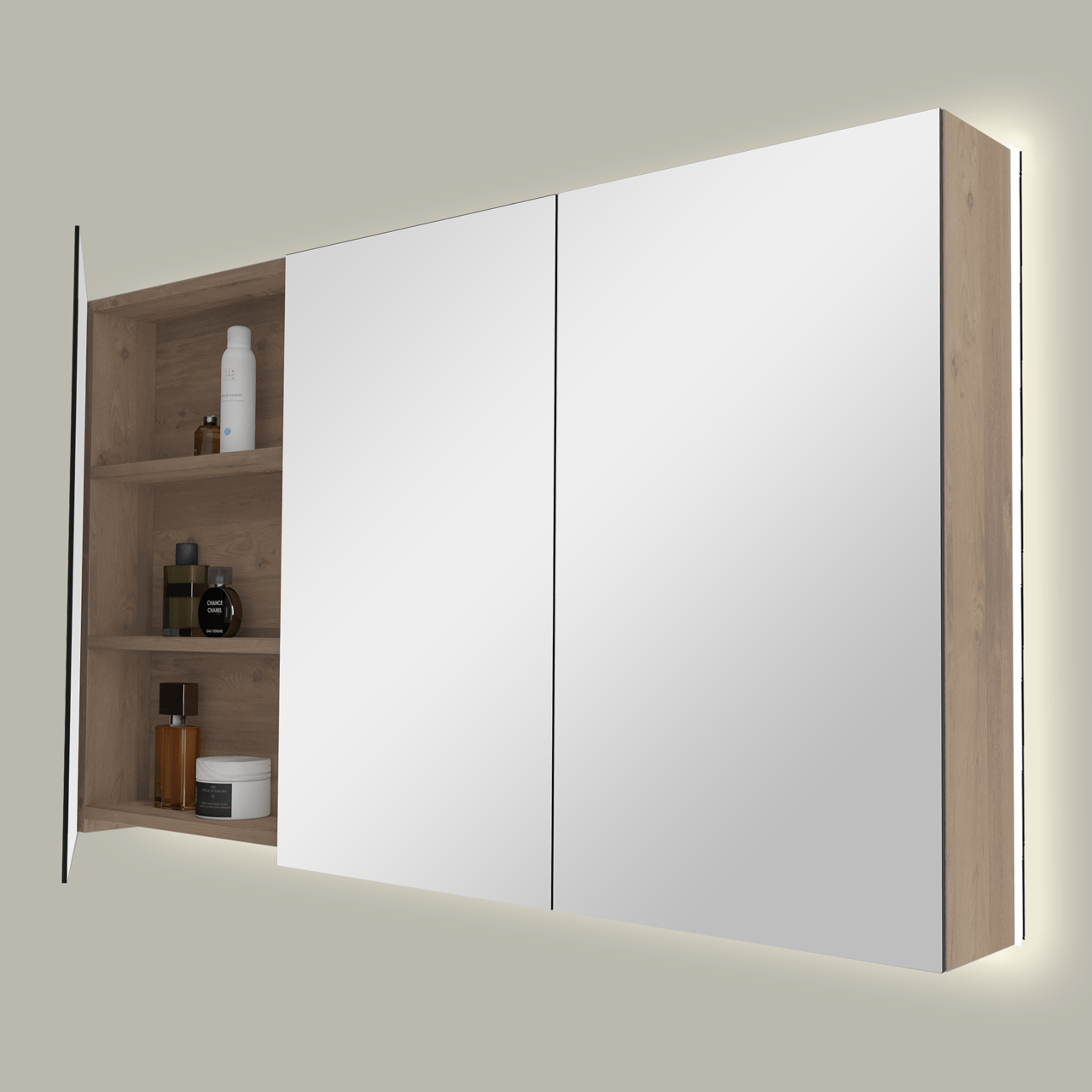 Storke Reflecta spiegelkast 130 x 75 cm ruwe eik met spiegelverlichting