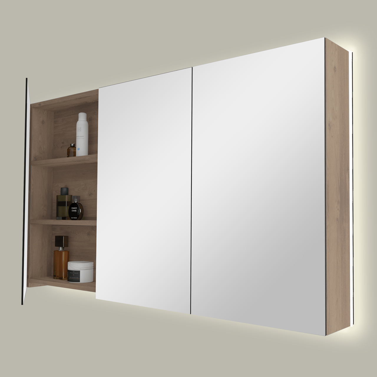 Storke Reflecta spiegelkast 130 x 75 cm ruwe eik met spiegelverlichting