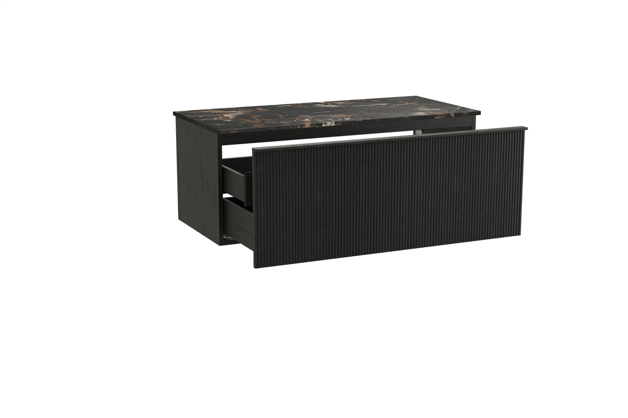 Balmani Forma meuble salle de bains suspendu 120 x 55 cm chêne noir avec Stretto tablette simple en marbre portoro gold, Nervure droite symétrique verticale