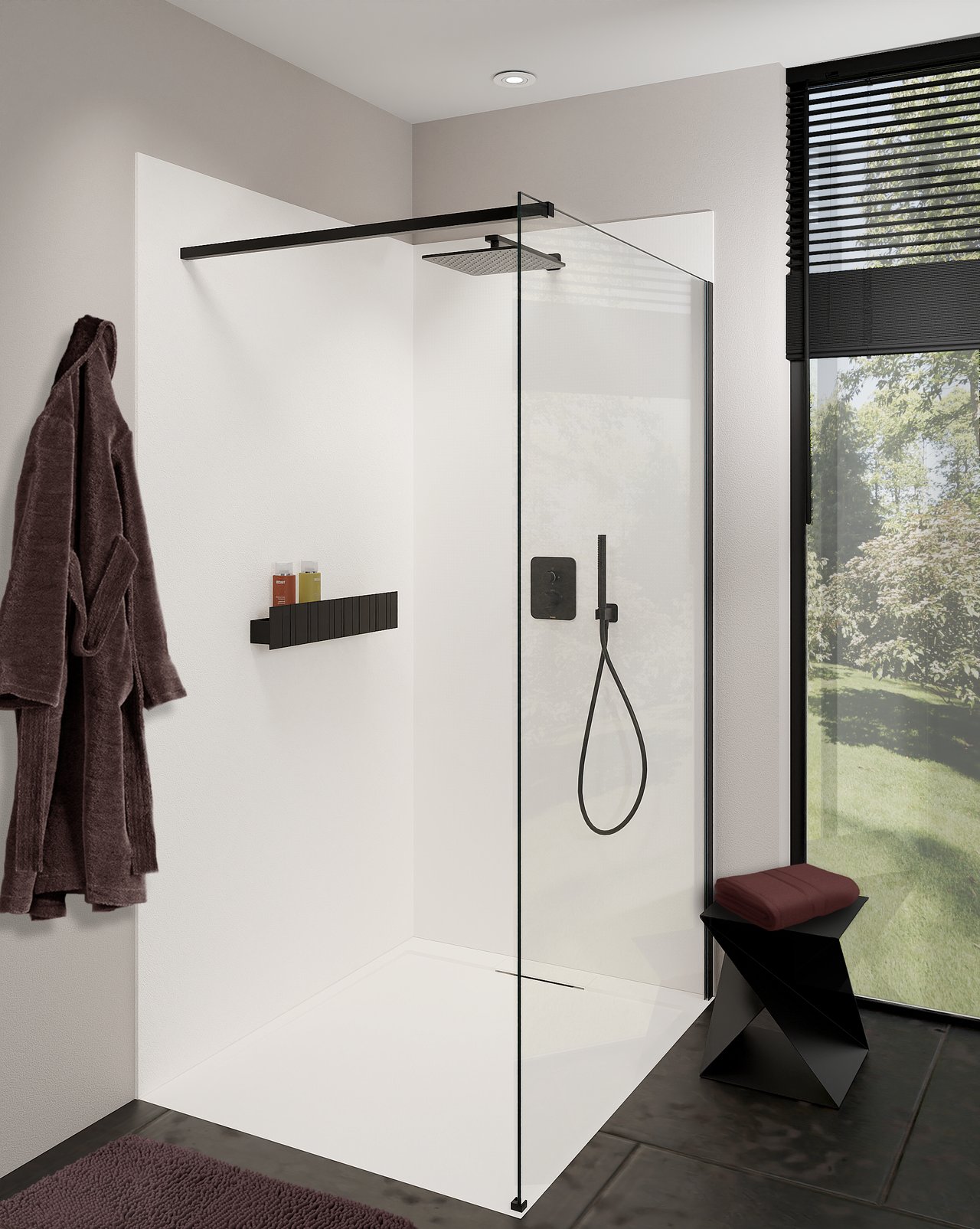 Balmani Zeno douchewandbekleding 120 x 120 x 220 cm composietmarmer mat wit leisteenstructuur