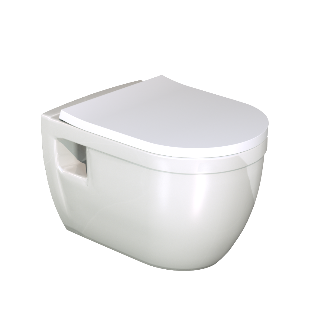 Linie Tempo hangend toilet en luxe wc-bril hoogglans wit randloos met Geberit Duofix inbouwreservoir