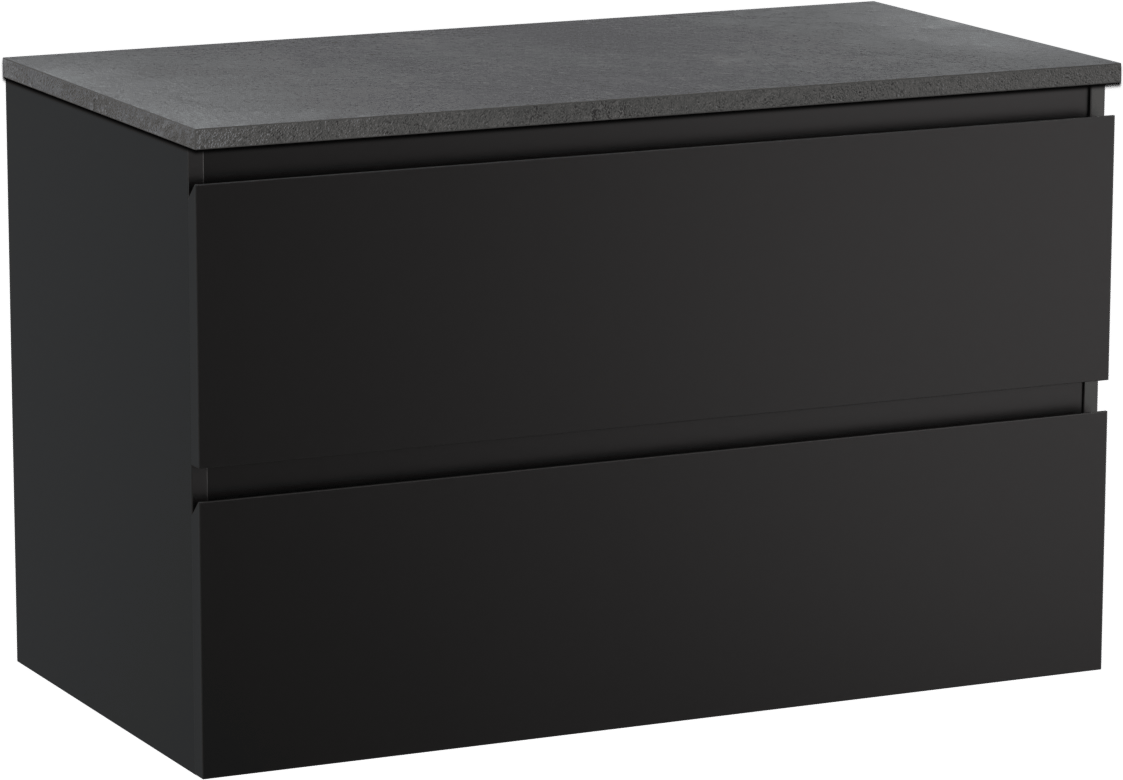 Linie Lado zwevend badkamermeubel 90 x 46 cm mat zwart met Lado enkel tablet in melamine leisteen grijs