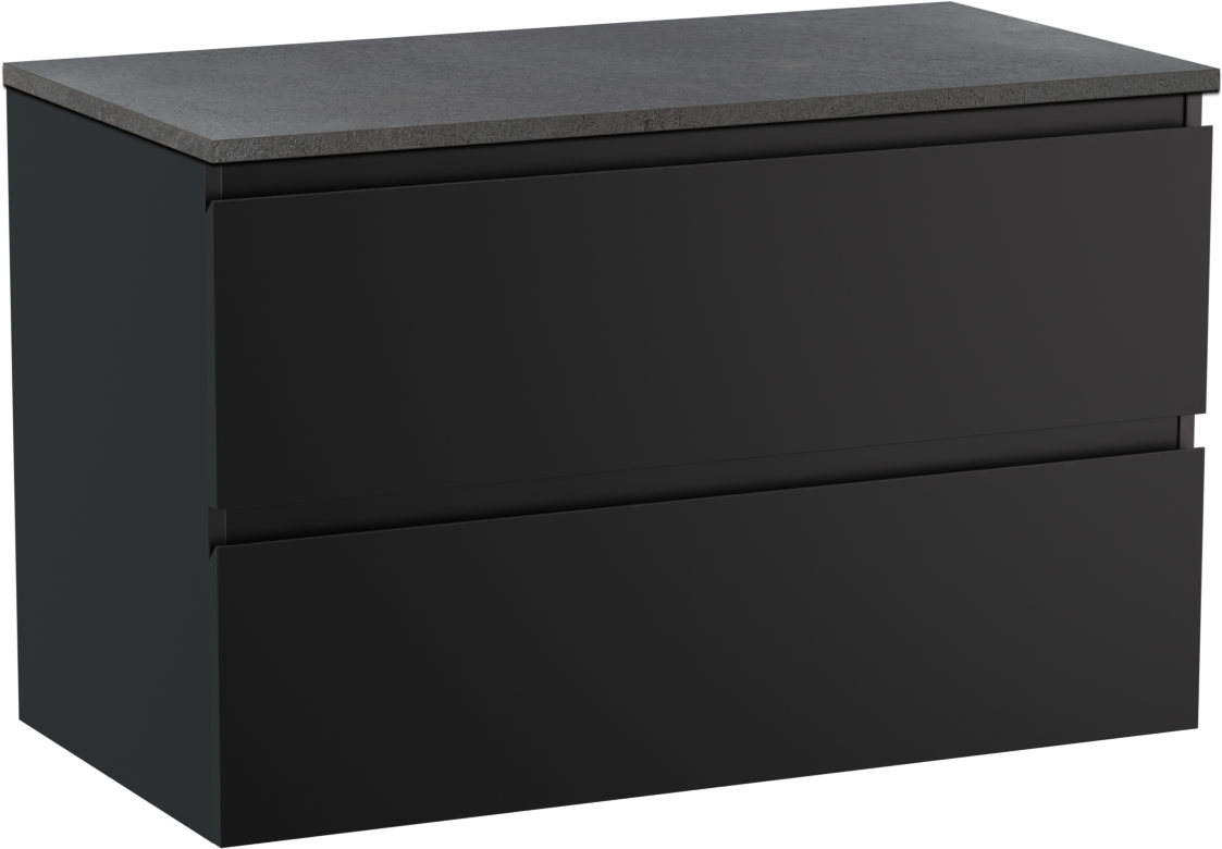 Linie Lado meuble salle de bains suspendu 90 x 46 cm noir mat avec Lado tablette simple en mélaminé ardoise gris