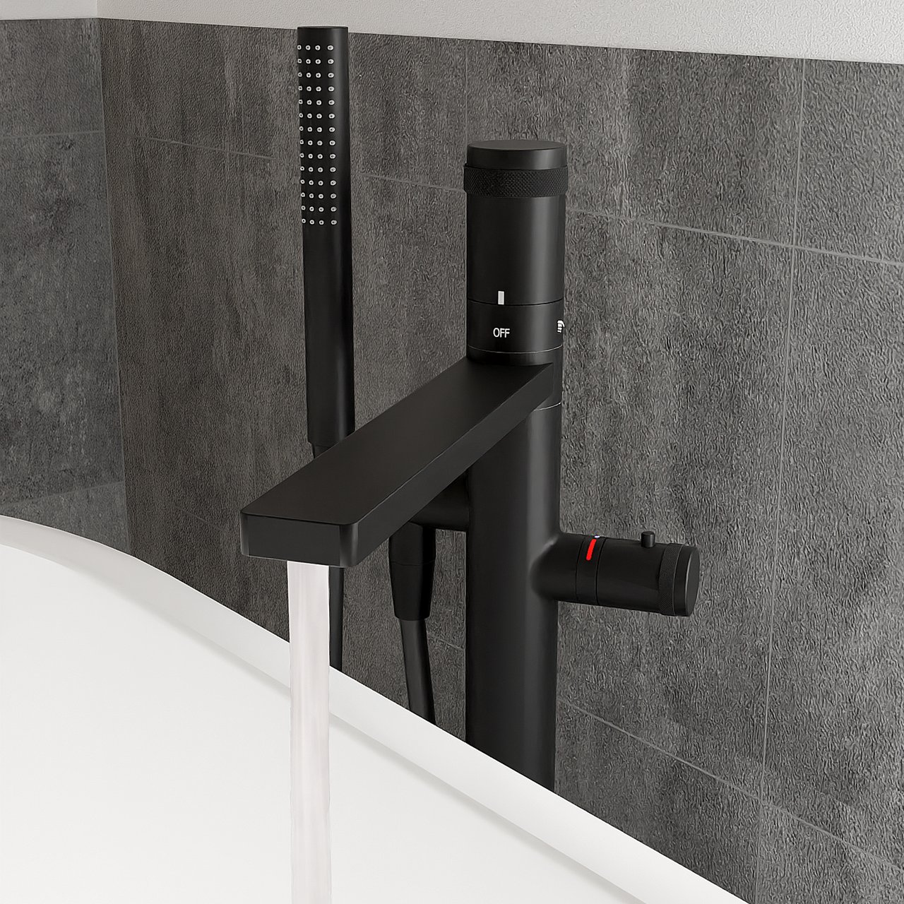 Blaufoss Sonic robinet baignoire thermostatique îlot avec douchette noir mat