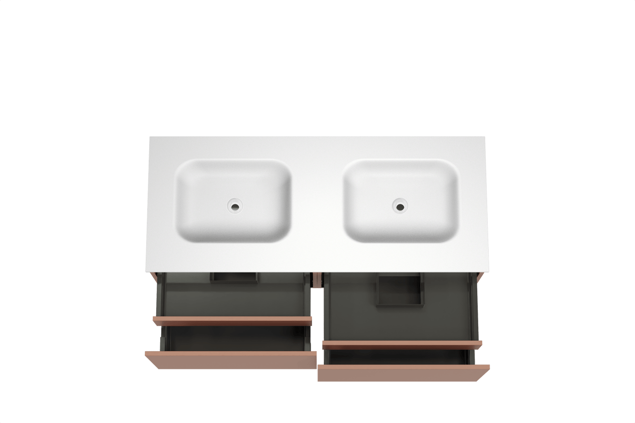 Balmani Sfera meuble salle de bains suspendu 135 x 55 cm cotto avec Tablo Arcato double vasque en solid surface blanc mat