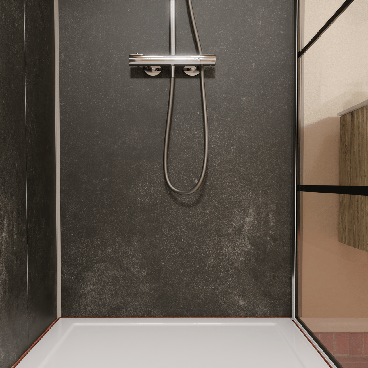 Luca Varess Groovy Duschrückwand Set 2 x 120 x 260 cm, SPC, Granito