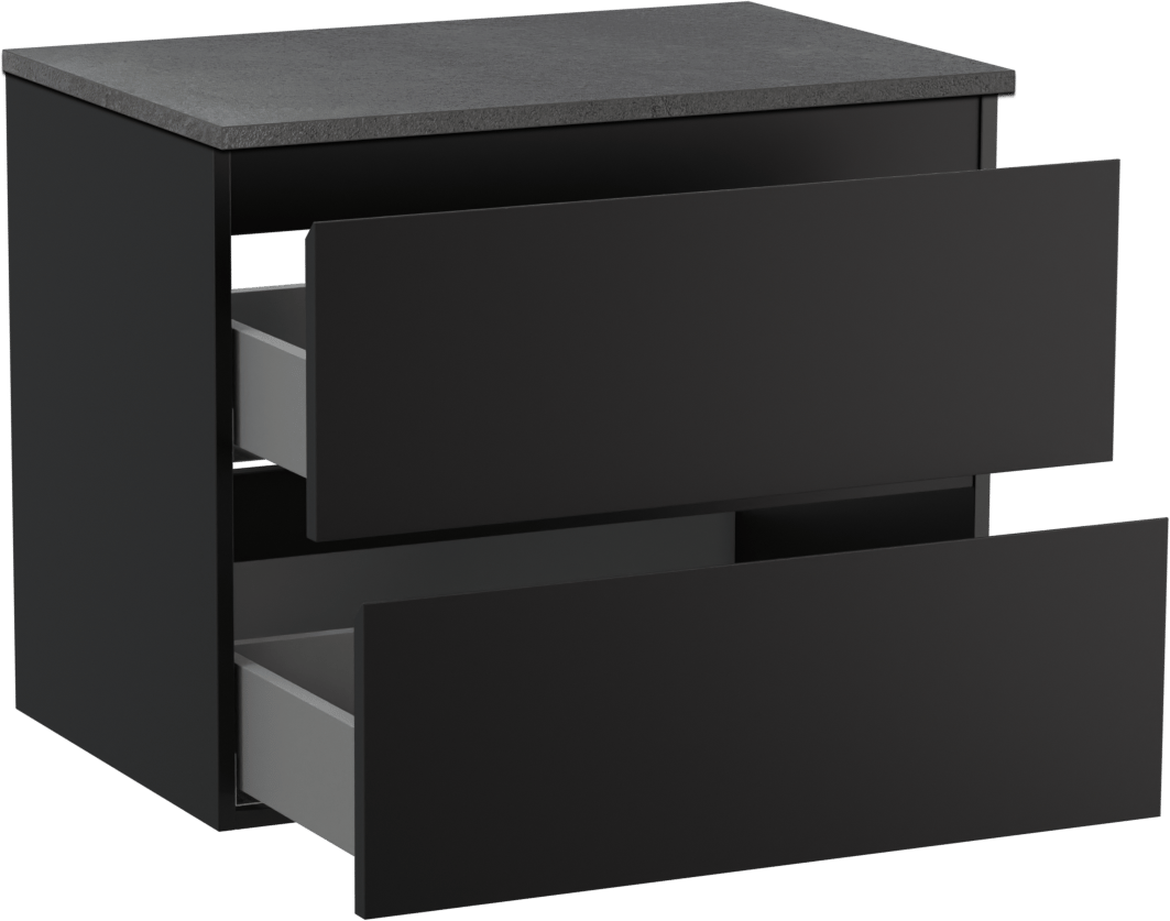 Linie Lado hängendes Möbelstück Set: 70 x 46 cm, Schwarz matt, mit Lado Einzel Waschtischplatte, Melamin Schiefergrau