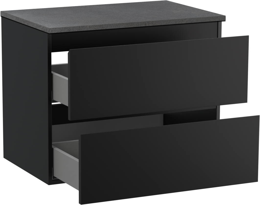 Linie Lado zwevend badkamermeubel 70 x 46 cm mat zwart met Lado enkel tablet in melamine leisteen grijs