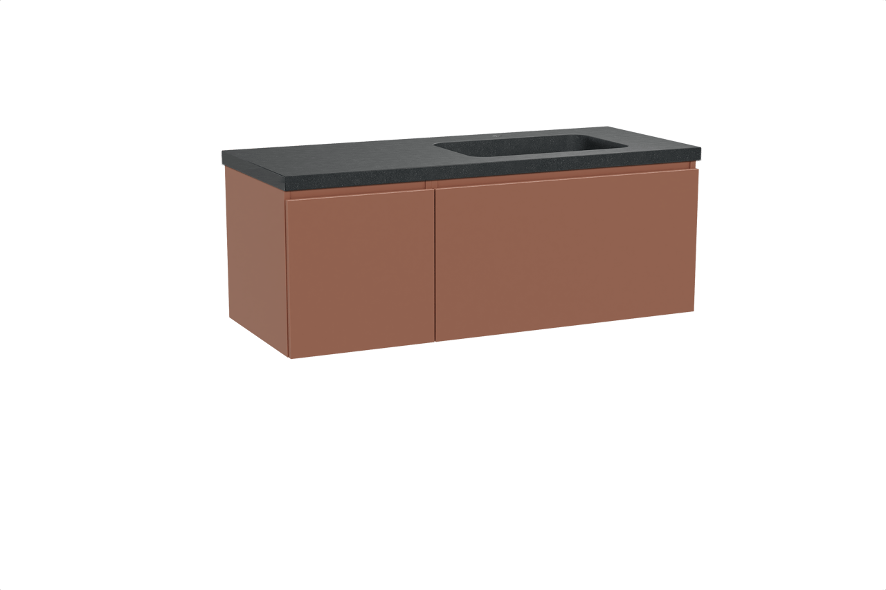 Balmani Sfera hängendes Möbelstück Set: 135 x 55 cm, Cotto, mit Napoli Waschtisch rechts, Schwarzes Granit