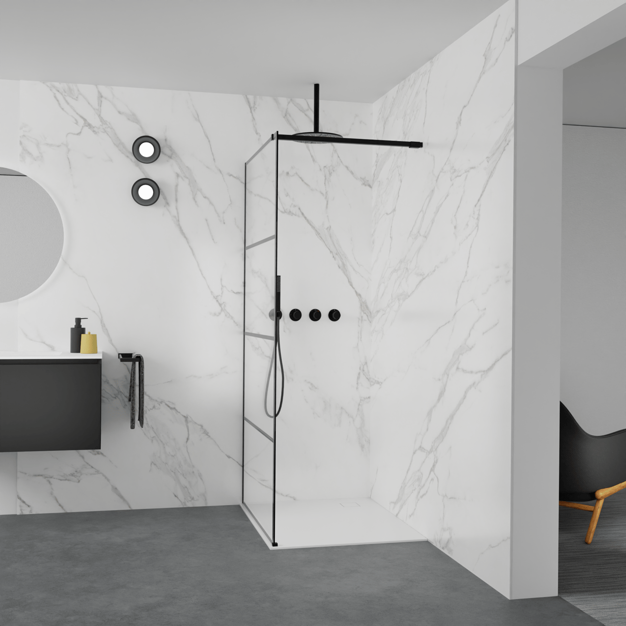 Balmani Modular Walk-In Dusche: 100 x 200 cm, Lined, inklusive Coating, Profil Schwarz matt